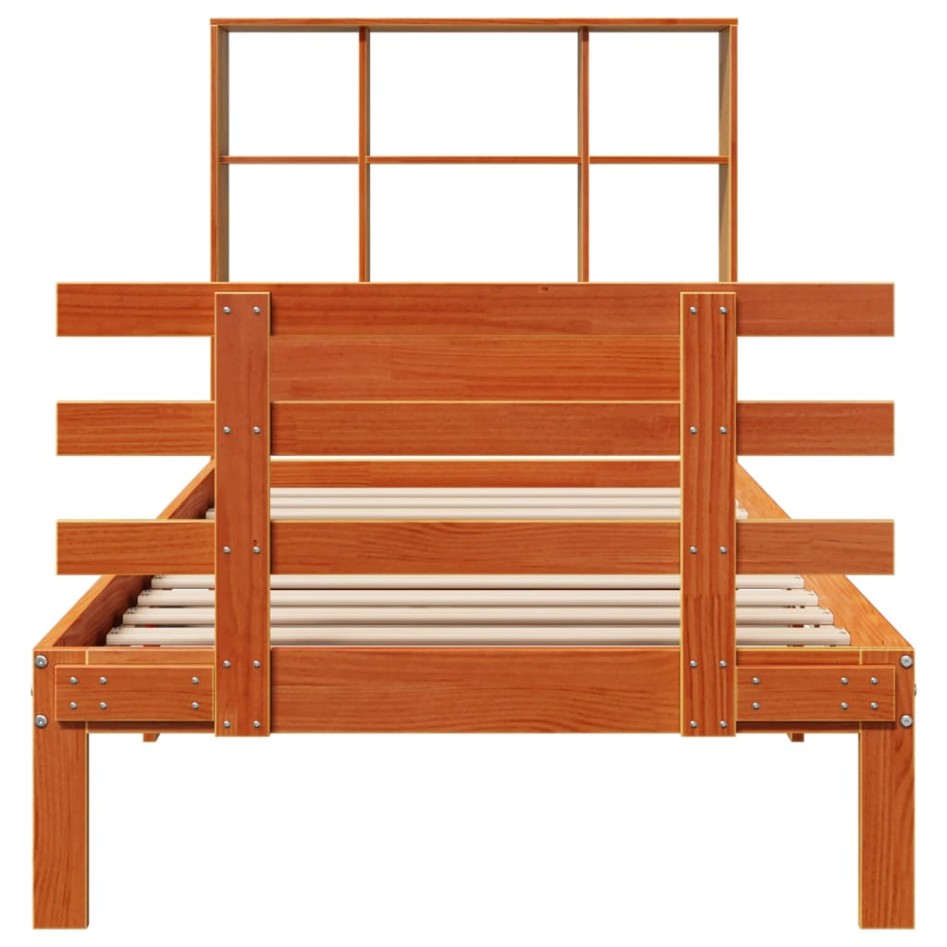 Cama con estantería sin colchón madera maciza marrón 90x190