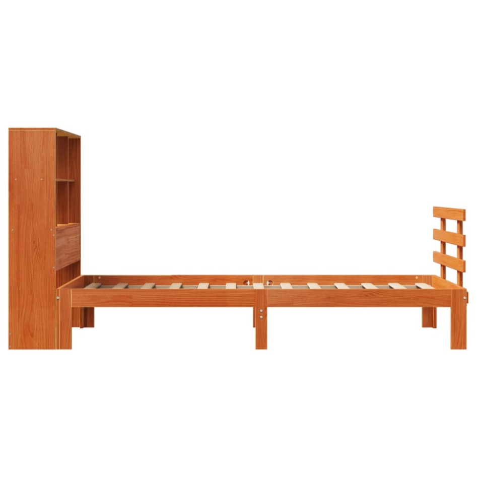 Cama con estantería sin colchón madera maciza marrón 90x190