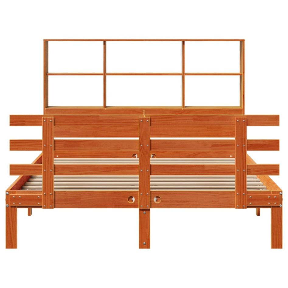 Cama con estantería sin colchón madera maciza marrón 140x200