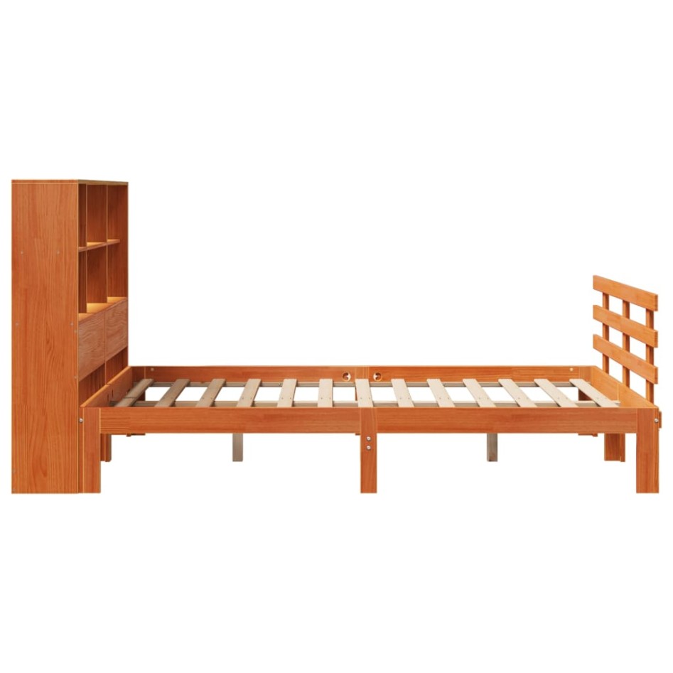 Cama con estantería sin colchón madera maciza marrón 160x200