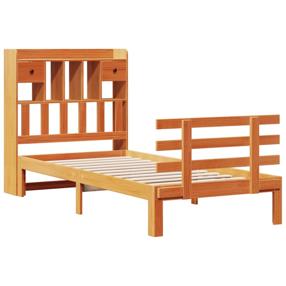 Cama con estantería sin colchón madera maciza marrón 75x190