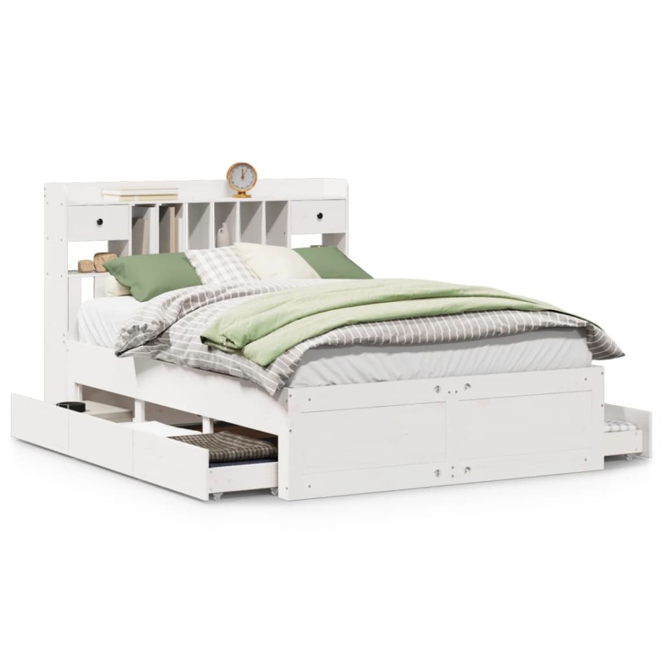 Cama con estantería sin colchón madera maciza blanca 160x200