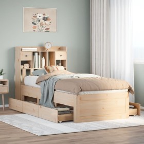 Cama con estantería sin colchón madera maciza de pino 90x200