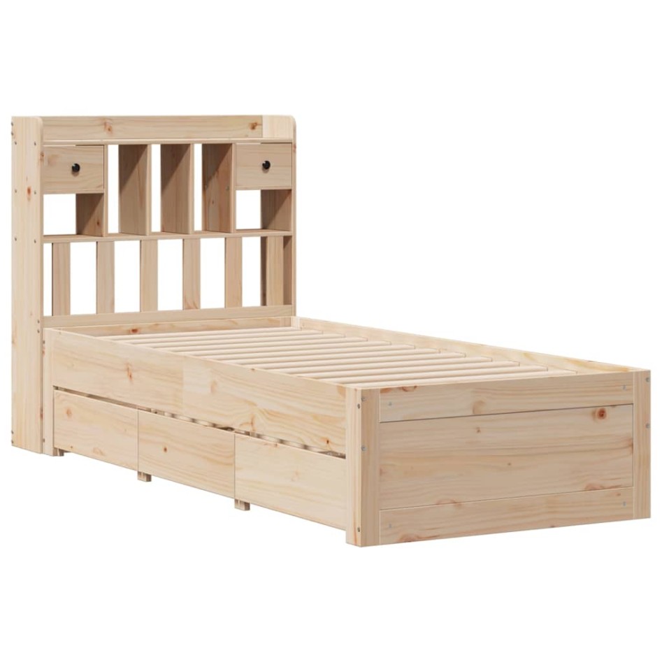 Cama con estantería sin colchón madera maciza de pino 90x200