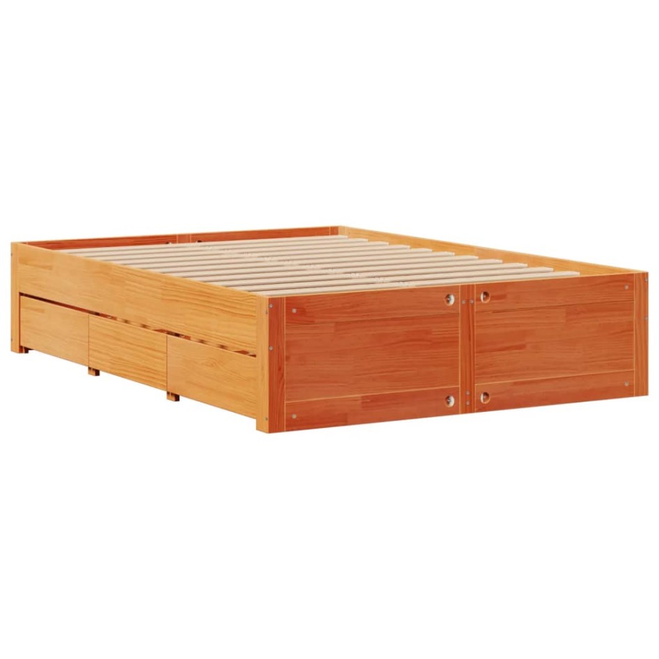 Cama con estantería sin colchón madera maciza marrón 140x200