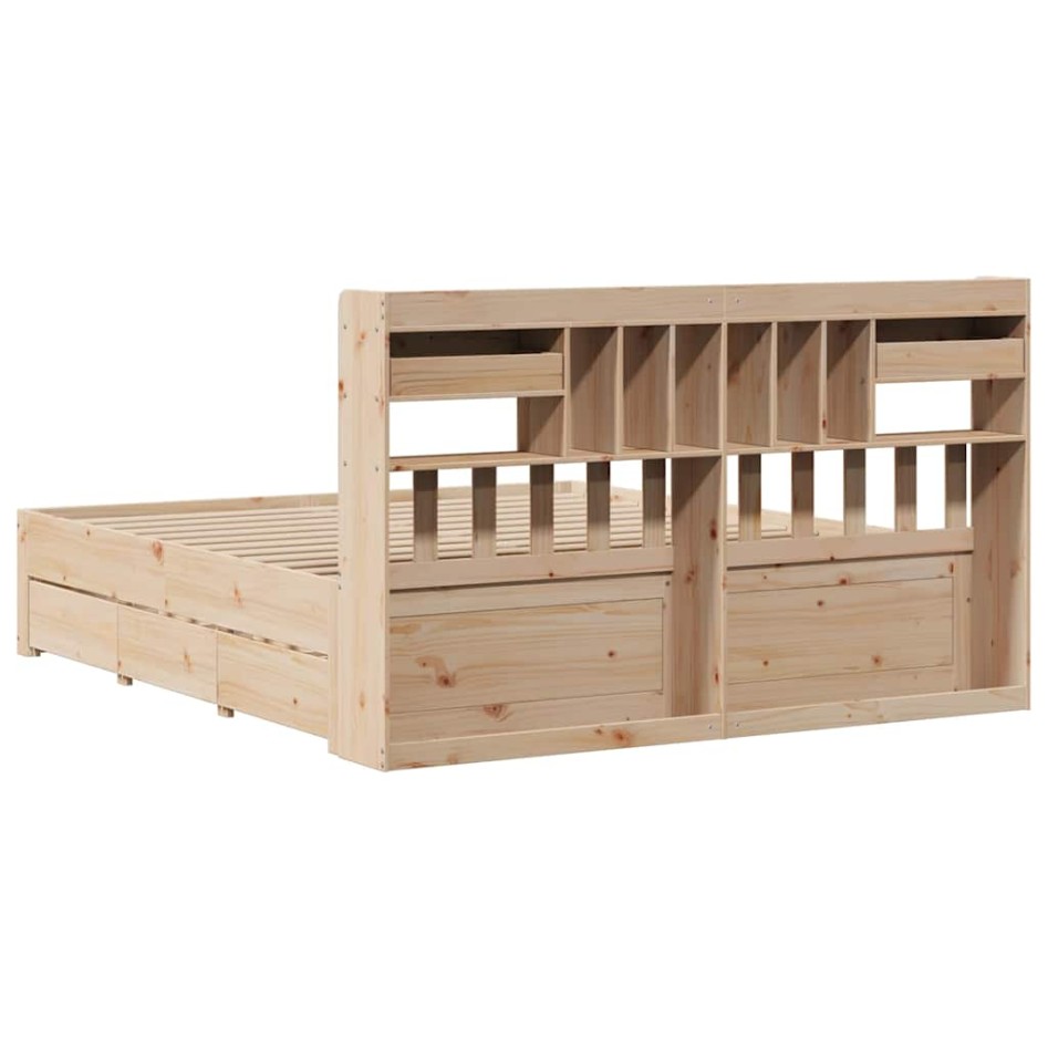 Cama con estantería sin colchón madera maciza de pino