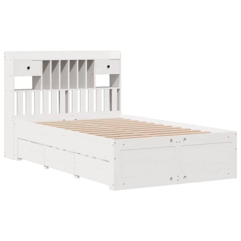 Cama con estantería sin colchón madera maciza blanca 135x190