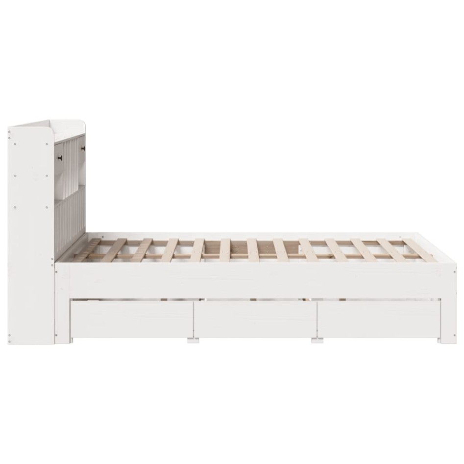 Cama con estantería sin colchón madera maciza blanca 135x190