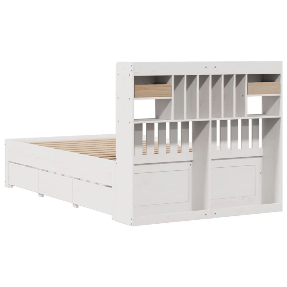 Cama con estantería sin colchón madera maciza blanca 135x190