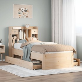 Cama con estantería sin colchón madera maciza de pino 90x190