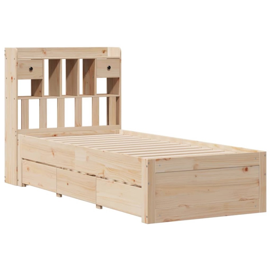 Cama con estantería sin colchón madera maciza de pino 90x190