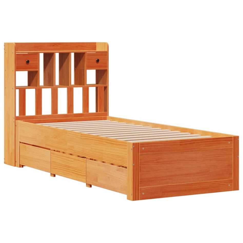 Cama con estantería sin colchón madera maciza marrón 90x190