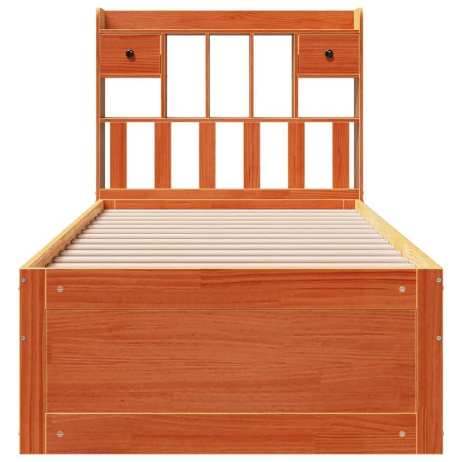 Cama con estantería sin colchón madera maciza marrón 90x190