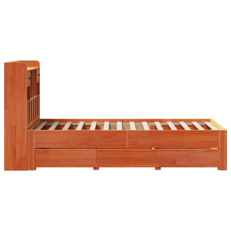 Cama con estantería sin colchón madera maciza marrón 90x190