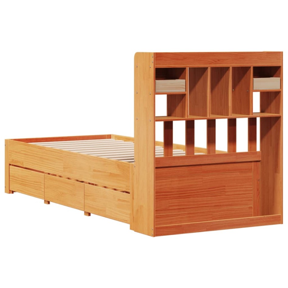 Cama con estantería sin colchón madera maciza marrón 90x190