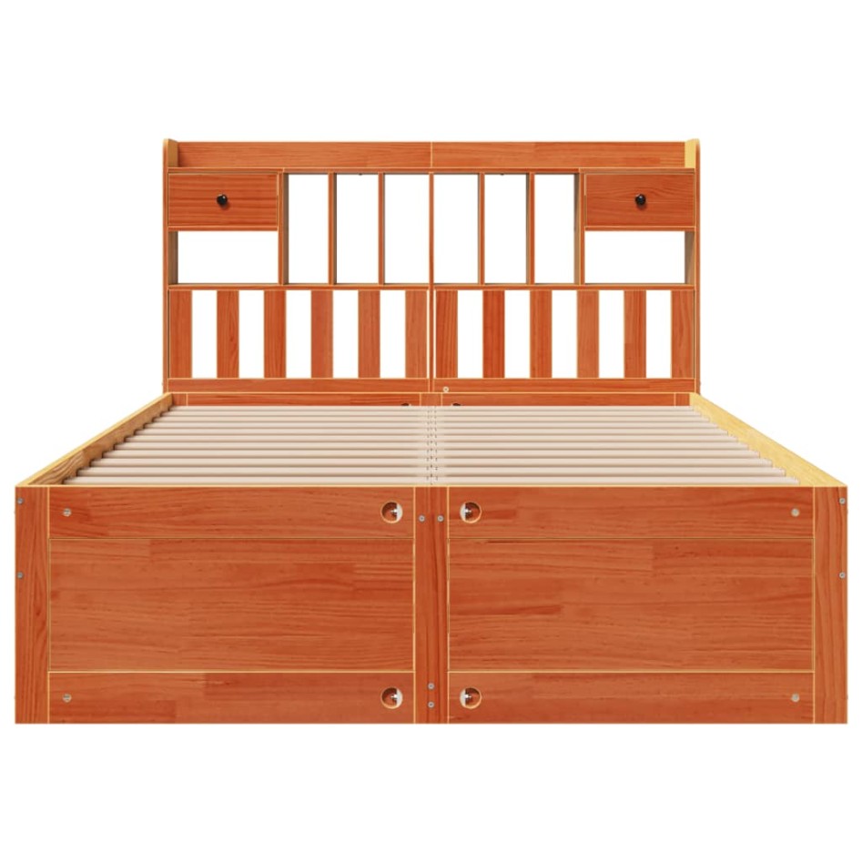 Cama con estantería sin colchón madera maciza marrón 140x190