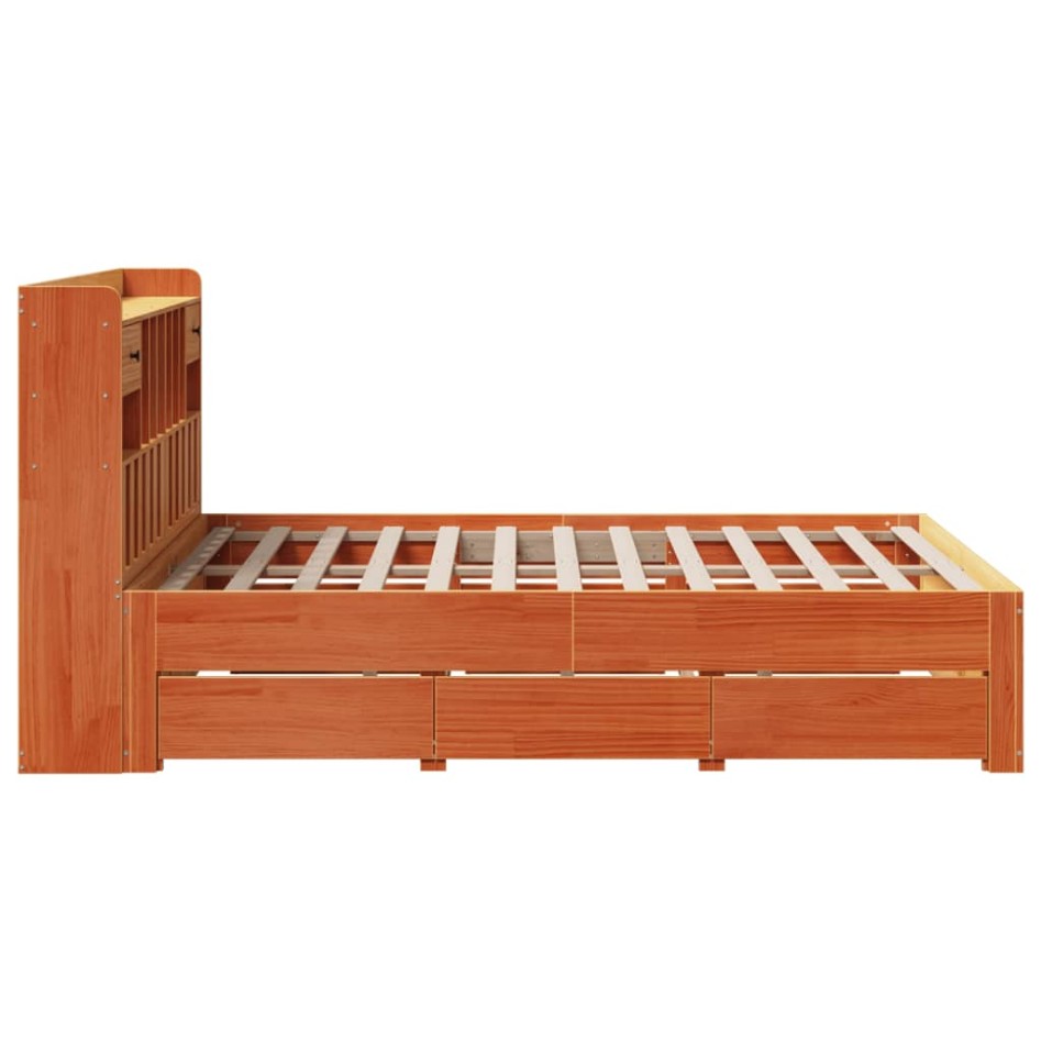Cama con estantería sin colchón madera maciza marrón 140x190