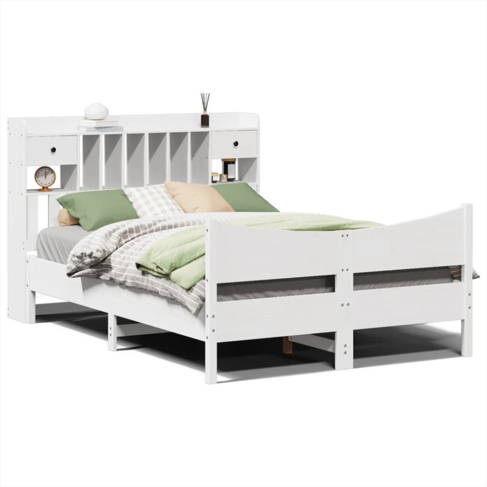 Estructura de cama sin colchón madera de pino blanca 140x200