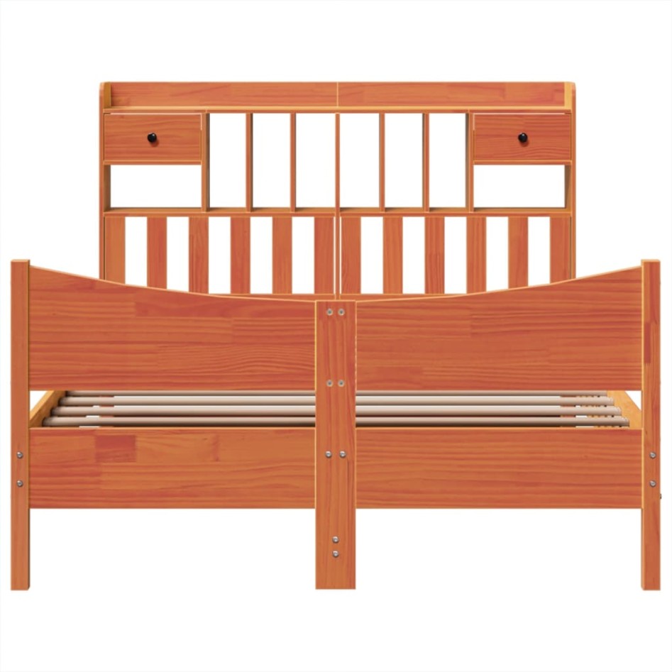 Cama sin colchón madera maciza de pino marrón cera 160x200