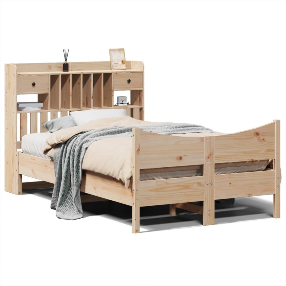 Estructura de cama sin colchón madera maciza de pino 135x190