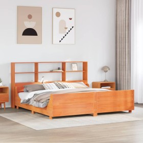 Cama con estantería sin colchón madera maciza marrón 180x200