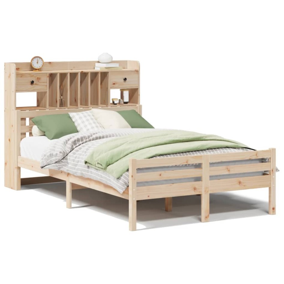 Cama con estantería sin colchón madera maciza de pino