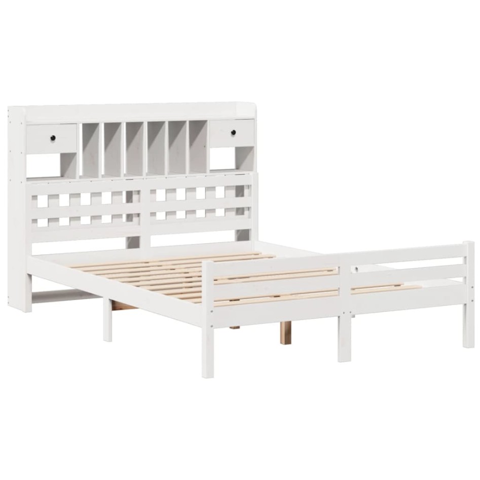 Cama con estantería sin colchón madera maciza blanca 150x200
