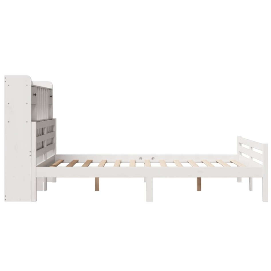 Cama con estantería sin colchón madera maciza blanca 150x200