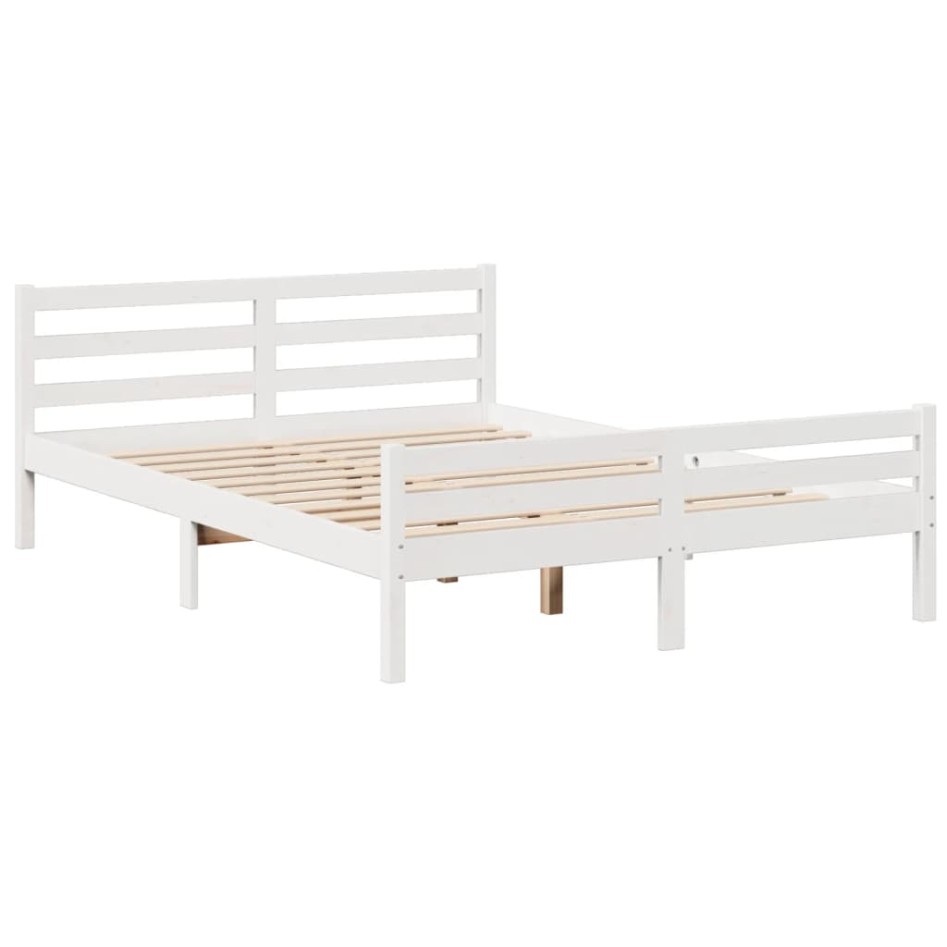 Cama con estantería sin colchón madera maciza blanca 150x200