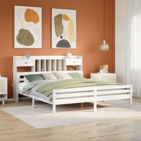 Cama con estantería sin colchón madera maciza blanca 180x200