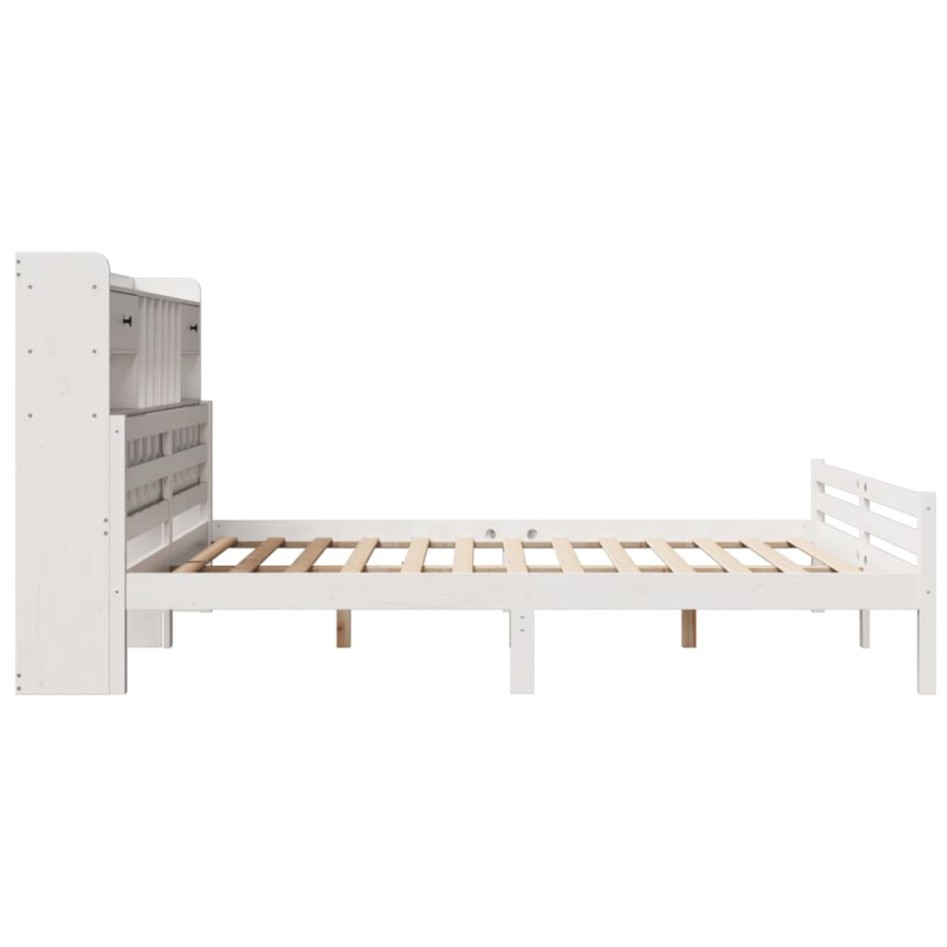 Cama con estantería sin colchón madera maciza blanca 180x200