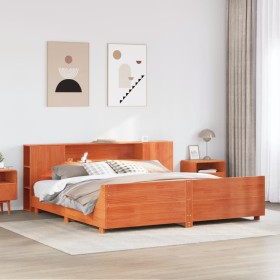 Cama sin colchón madera maciza de pino marrón cera 180x200