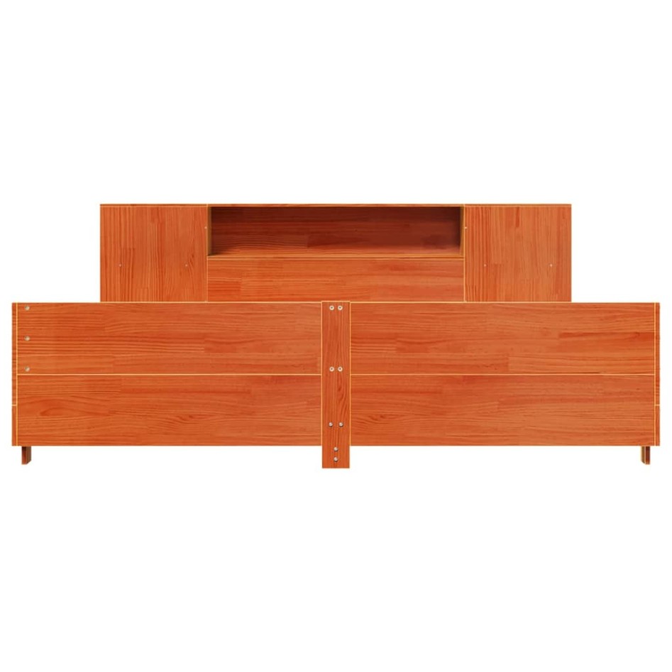 Cama sin colchón madera maciza de pino marrón cera 180x200