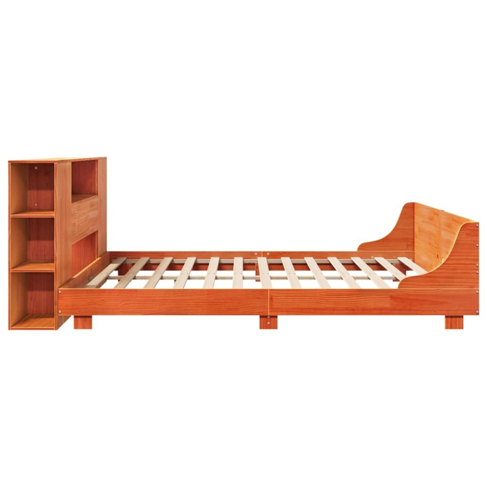 Cama sin colchón madera maciza de pino marrón cera 180x200