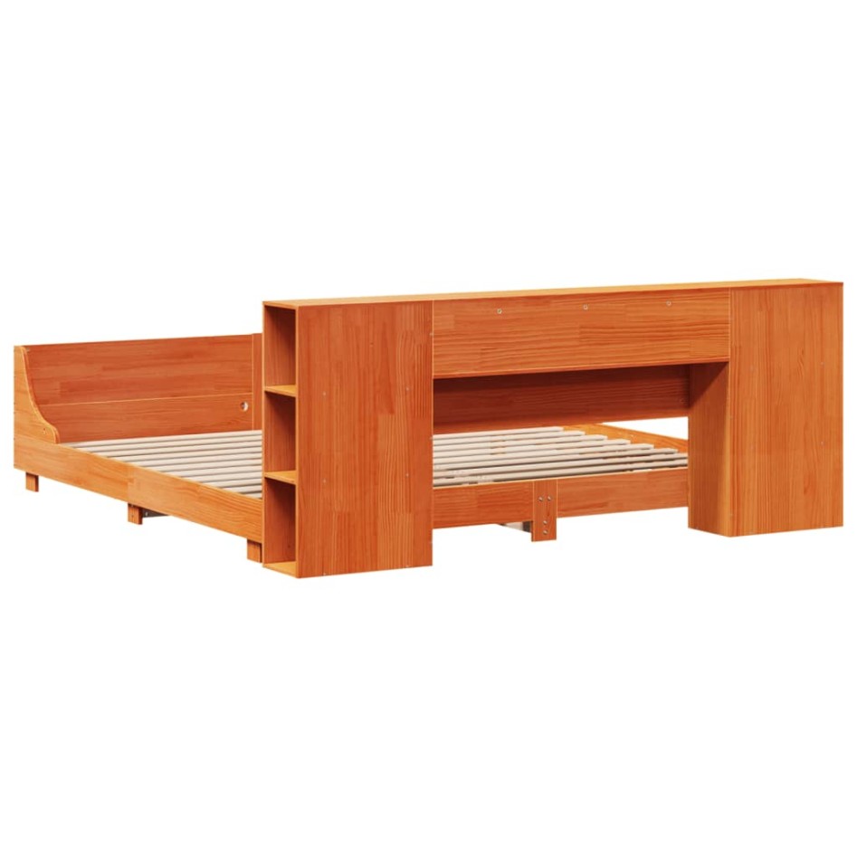 Cama sin colchón madera maciza de pino marrón cera 180x200