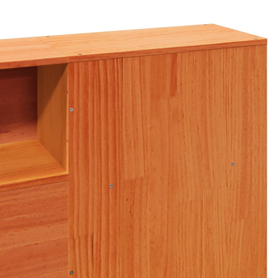 Cama sin colchón madera maciza de pino marrón cera 180x200