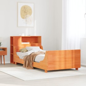 Cama sin colchón madera maciza de pino marrón cera 100x200