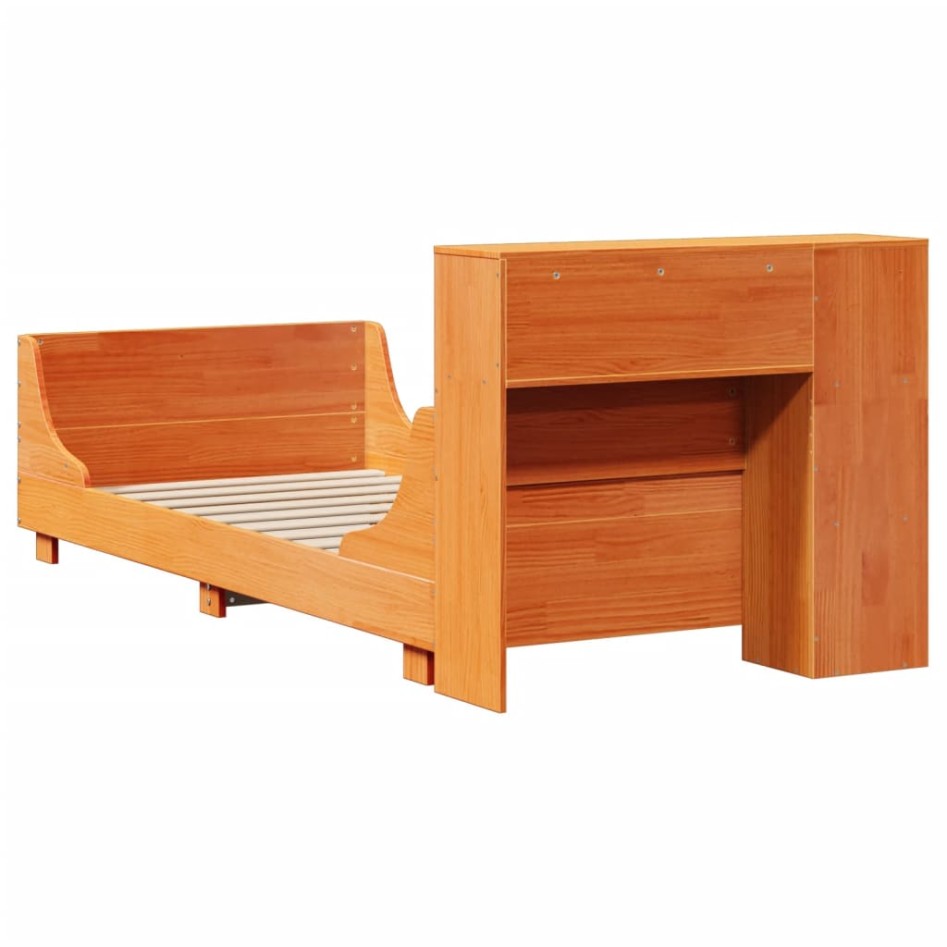 Cama sin colchón madera maciza de pino marrón cera 100x200