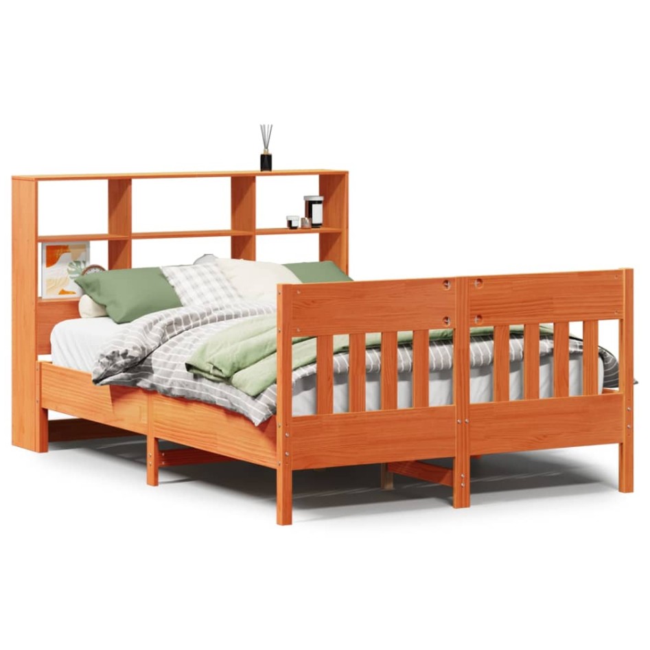 Cama sin colchón madera maciza de pino marrón cera 160x200