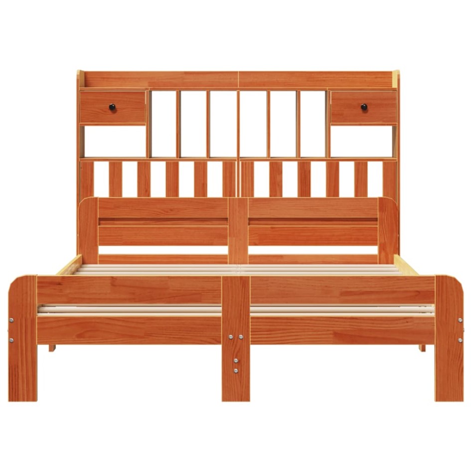 Cama con estantería sin colchón madera maciza marrón 160x200
