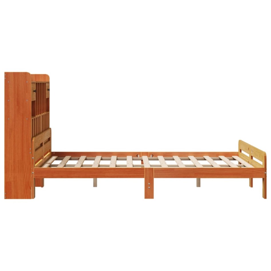 Cama con estantería sin colchón madera maciza marrón 160x200