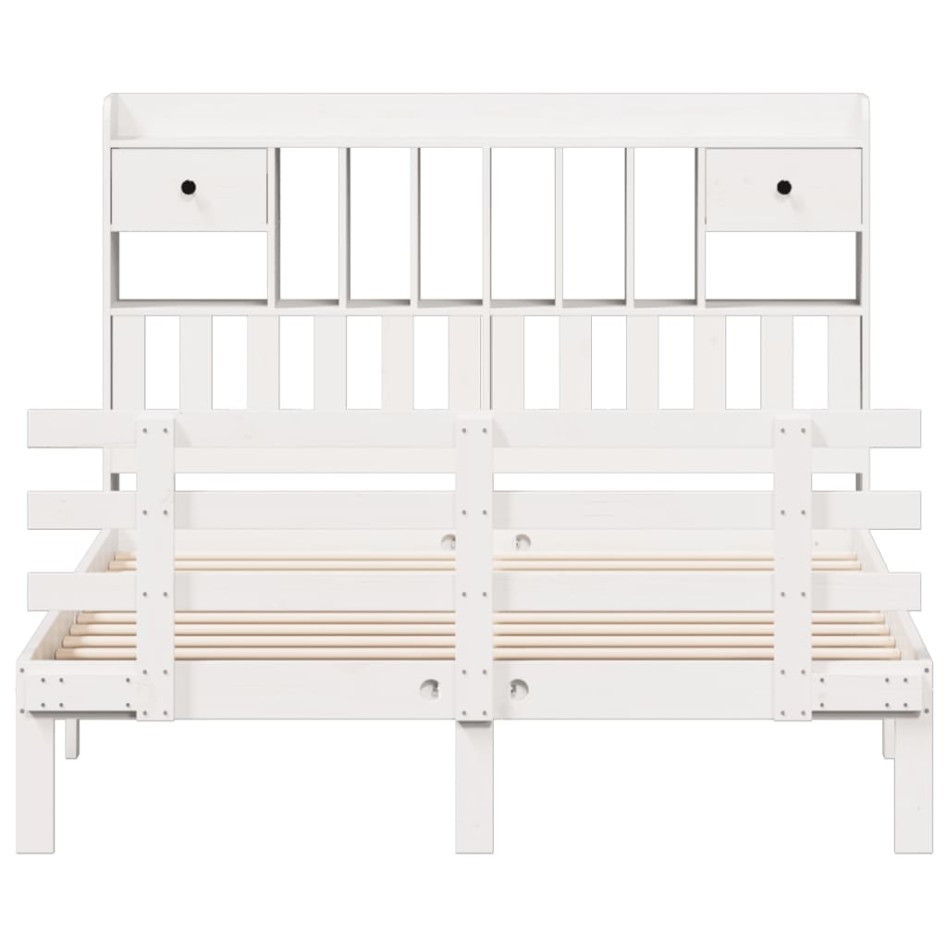 Cama con estantería sin colchón madera maciza blanca 140x190