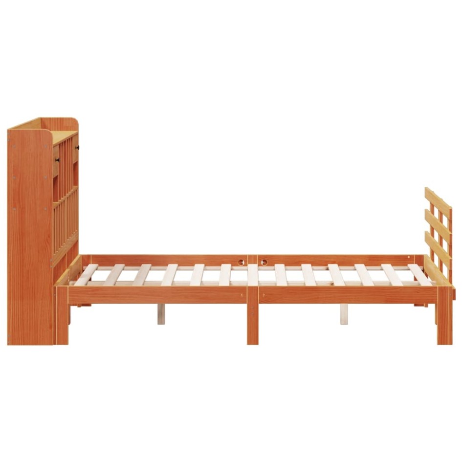 Cama con estantería sin colchón madera maciza marrón 140x190