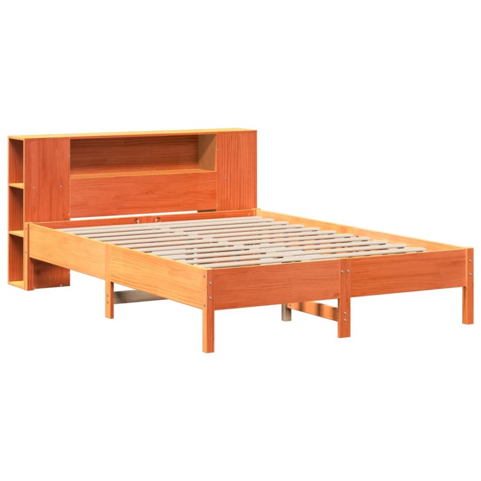 Cama con estantería sin colchón madera maciza marrón 160x200