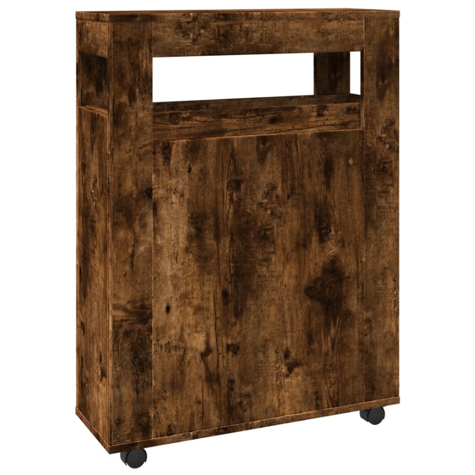 Armario de baño estrecho con ruedas madera roble