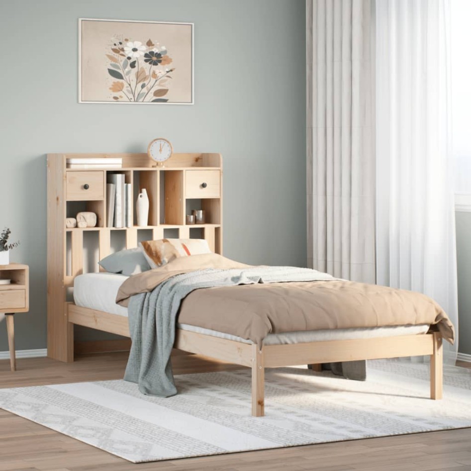 Cama con estantería sin colchón madera maciza de pino 90x190
