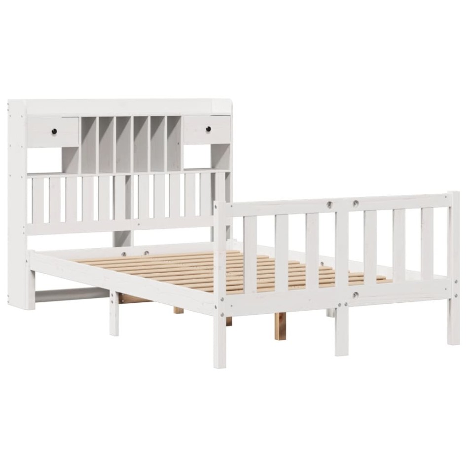 Cama con estantería sin colchón madera maciza blanca 135x190