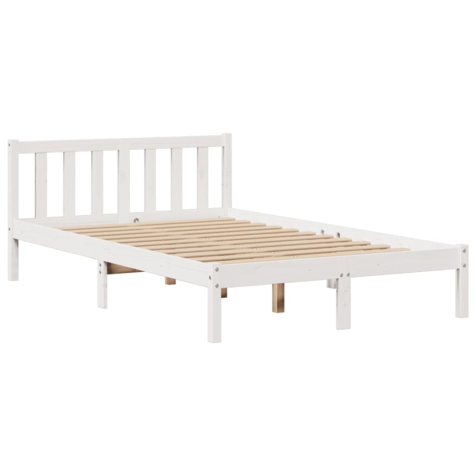 Cama con estantería sin colchón madera maciza blanca 135x190