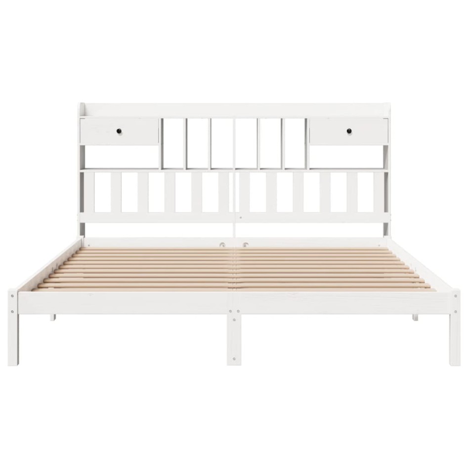 Cama con estantería sin colchón madera maciza blanca 180x200