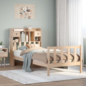 Cama con estantería sin colchón madera maciza de pino 90x190